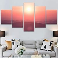 SIGNWIN 5 Panel Canvas Wall Art Coastal Orange Photography Relax/Calm Romantics Sunset Warm for Home Decorations Ready to Hang - 60