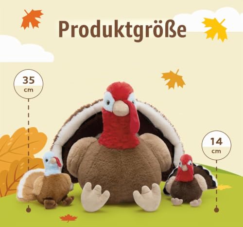 MorisMos groß Truthahn Kuscheltier XXL mit Baby im Bauch, 35cm weich riesen Truthahn Stofftier Plüschtier Turkey Spielzeug, Geburtstag Thanksgiving Geschenk für Kinder Baby