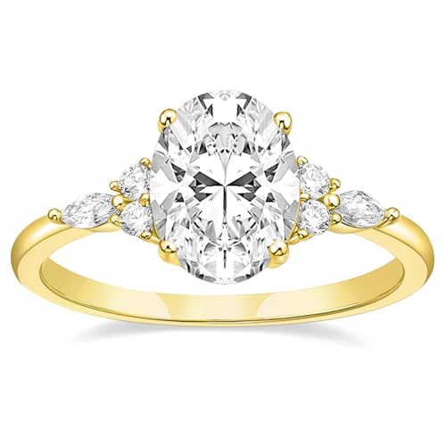 TIGRADE 3CT Engagement Ring Oval Cut Cubic Zirconia Marquise Round CZ Eternity Wedding Band for Women Size 3-12, Gold, Size 8.5