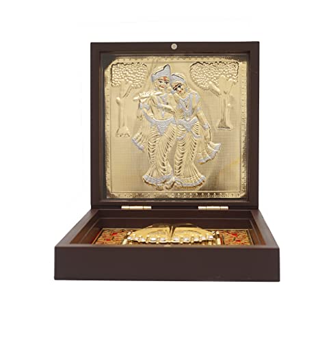 Image of Idolkart 24k Gold and 999 Silver Coated Radha Krishna Murti Pocket Temple 4x4 Inch - Radha Krishna Pooja Box for Mandir Decor and Home Decor | Radhe Krishna Idol Puja Box for House Warming Gift