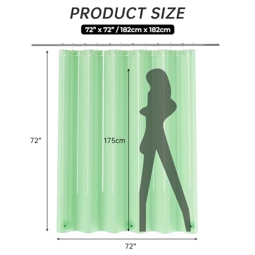 Image of AmazerBath Shower Curtain Liner, 72x72 Transparent Mint Green Shower Liner, Lightweight Plastic Shower Curtain Liners, Waterproof Shower Liner for Bathroom with 3 Magnets and 12 Grommet Holes