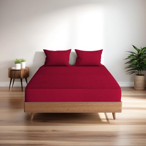Image of Waterproof Terry Cotton Pillow Protector Cover with Zippered Closure | 18X28 Inch Standard Size Pillow Cover, Set of 2 | Dustproof Bedding Pillowcase for Protection (Maroon)