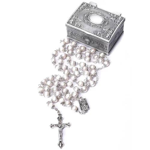 Generic Rosary Beads Catholic for Woman - Natural White Real Pearl Rosary Beads, Catholic Gifts
