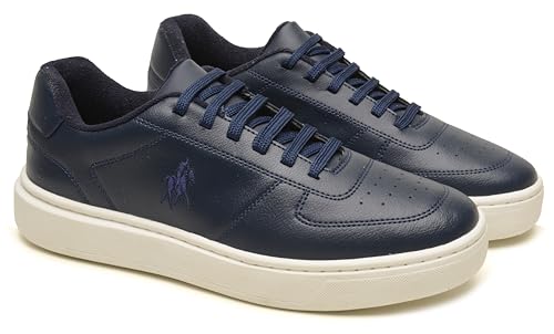 Tenis Casual e Básico Masculino Polo London Club, Cano Baixo Couro ECO Confort Premium (Marinho, BR,
