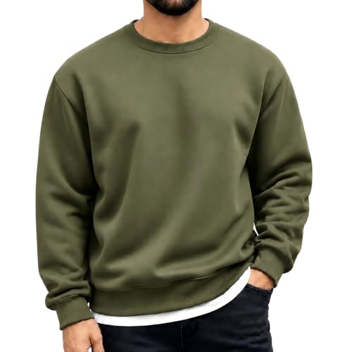 Image of COOFANDY Mens Sweatshirt Fleece Jumper Cotton Crewneck Pullover Green L