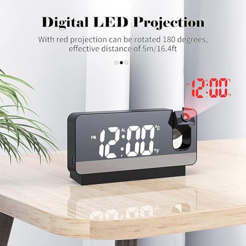 Image of Projector LED Display Digital Projection Mute Mirror USB Office Clock with 180 Projector for Bedroom Digital Temperature Display Clock