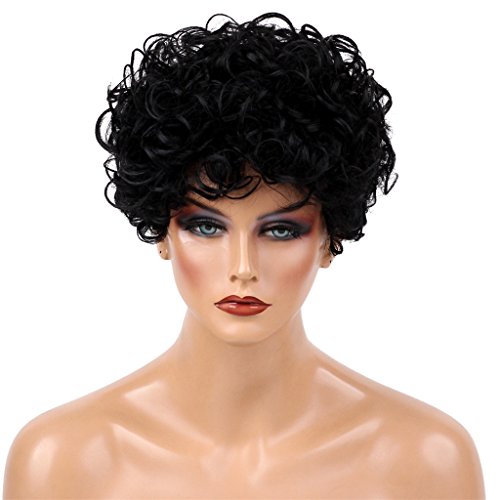 menolana Perucas Kinky Muito Curtas de Cabelo Sintético Afro Curly com Tampa Preta