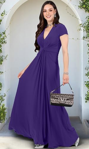 Image of KOH KOH Womens Long Flowy Cap Sleeve Empire Waist Cocktail Maxi Dress Gown