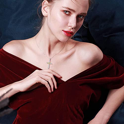 FANCIME White Gold Plated 925 Sterling Silver Royal Crown Yellow Infinity Cross Crucifix Pendant Necklace Jewelry Gift for Women Girls, 18 INCHES with Extender4