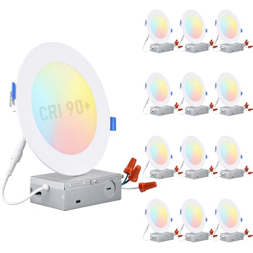 TORCHSTAR 12-Pack 5CCT 6 Inch Ultra-Thin LED Recessed Light CRI90 12W