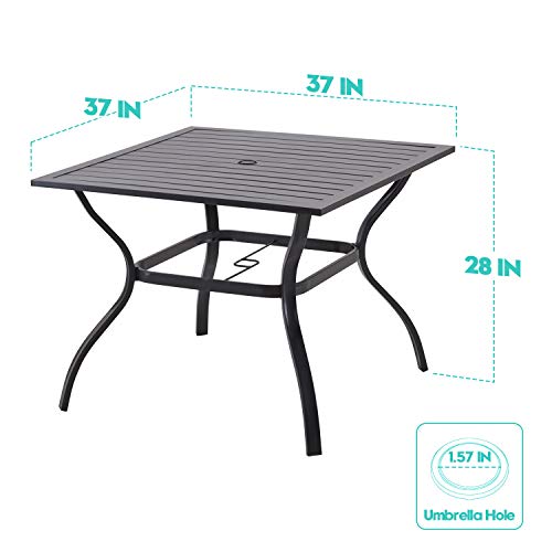 Vicllax 37" Outdoor Dining Table For 4,Metal Square Patio Table With Umbrella Hole For Garden, Backyard And Porch,Black #TOP2