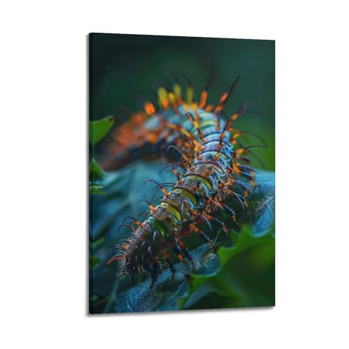 Poster chenille épineuse cadre décoration murale feuille verte toile
