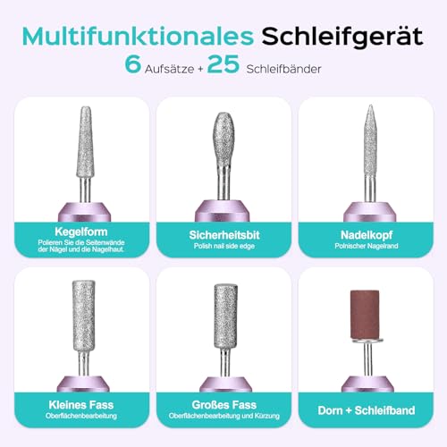 COSLUS Elektrische Nagelfräser für Gelnägel: 20000 u/Min Draht Einstellbare Geschwindigkeit and Drehrichtung Maniküre und Pediküre set，Nagelfeile Fräser für Gelnägel Acrylnägel (Lila)