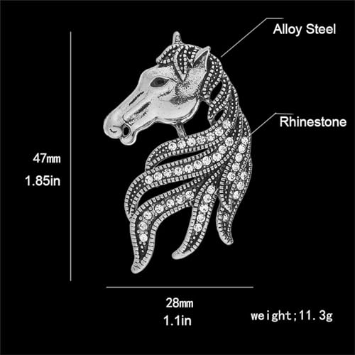 Image of Dreuyet Horse Brooch Pin Horse Racing Suit Lapel Pin for Women Men Rhinestone Antique Gold Horse Animal Brooch Clothing Outfits Accessory Jewelry