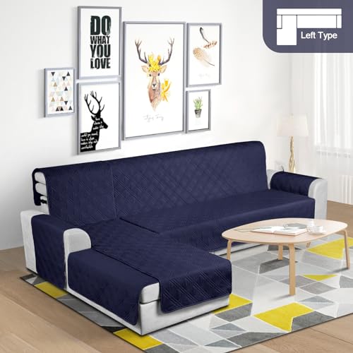 Image of TAOCOCO Waterproof Sectional Couch Covers L Shaped Sofa Covers Chaise Lounge Cover 3pcs Reversible Sofa Covers for Sectional Sofa Pet Kids Furniture Protector with Elastic Straps(Large, Navy Blue)