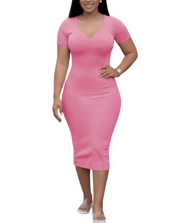 Image of TOPSRANI Women Sexy Midi Dress Bodycon Casual Sleeveless Basic Ruched Tank Summer Club Party Dresses
