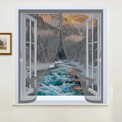 Mosquitera Magnética 100 x 200 cm Varios Tallas, Cierre Automático, No Requiere Herramientas, Mantiene El Aire Fresco Mosquitera para Ventana para Todas Las Ventana, Gris