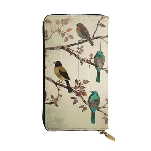 Women's Wallet Clutch Large Capacity Long Wallet Birds on Branches Leather Ladies Card Phone Holder Travel Purse