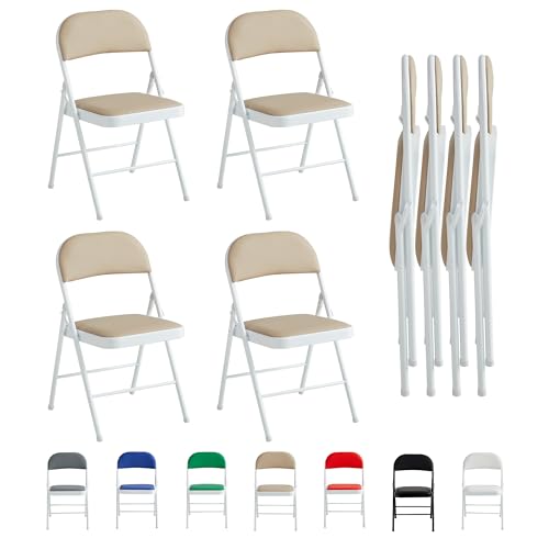 mcc direct Lot de 4 chaises pliantes en similicuir avec cadre en métal et siège rembourré, faciles à plier et à ranger pour la maison, le bureau, la salle...