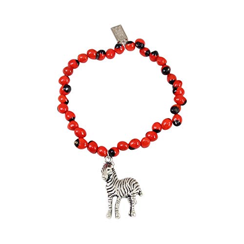 Evelyn Brooks Designs Silver Zebra Charm Stretchy/Adjustable Bracelet for Women-Symbol of Balance & Freedom - 6.5” - 7.5”- w/Meaningful Huayruro Seed Beads - Great Gifts