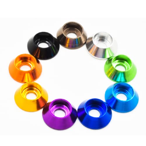 Image of 50pcs M5 Cone Cup Washers Anodized Aluminum Alloy Screw Gasket Countersunk Washers (Green)