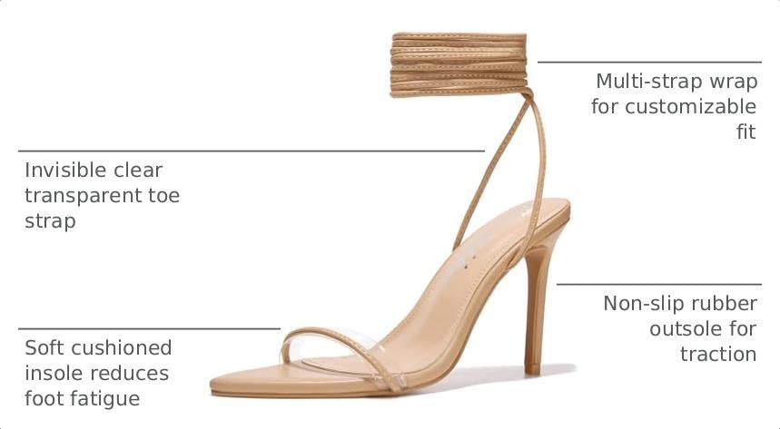 Image of Cape Robbin Women's Lace Up Stiletto Heel Sandals - Pointed Open Toe Clear Strap Ankle Wrap Tie Up High Heels (Moroni)