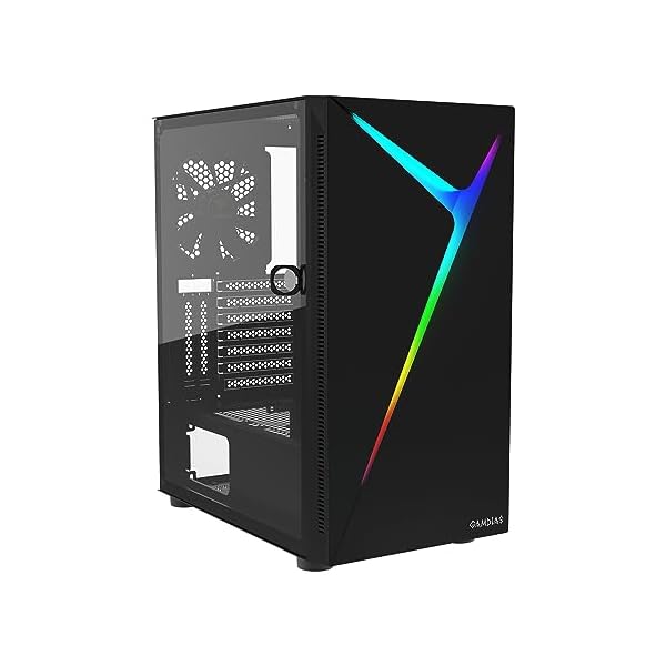 GAMDIAS ARGUS E4 Elite Gaming-PC-Gehäuse, Mid-Tower-ATX-Gehäuse, linke gehärtete Glasscheiben mit Schwingtürdesign, 1 integrierter 120-mm-ARGB-Lüfter hinten, RGB-Streaming-Beleuchtung, unterstützt ATX