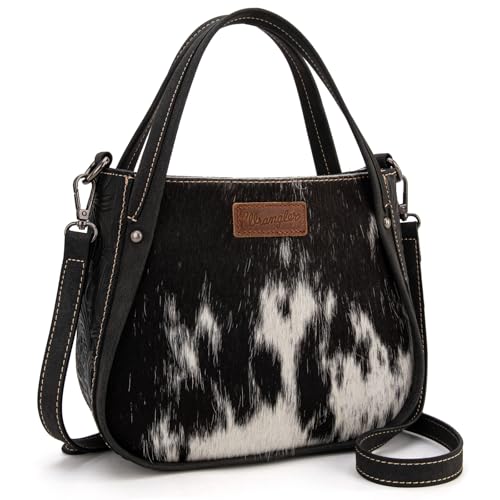 Wrangler Small Tote Purse for Women Western Cowhide Designer Top-handle Handbags with Strap