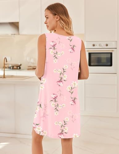 Image of Ekouaer Nightgowns for Women Sleeveless Sleep Shirt Tank Night Gown V Neck Chemise Pleated Night Shirt Soft Sleep Dress