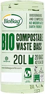 BioBag 184052 20L Compostable Bin Liners, Paper, 20 liters, Green