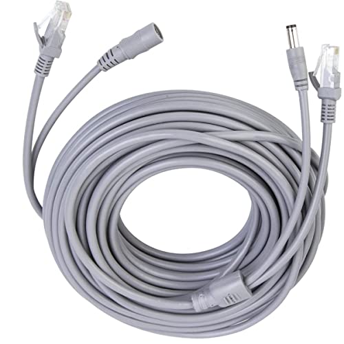 priaolker 10M/33FT Ethernet CCTV Cable, Cat 5 RJ45 + 2.1x5.5mm DC Power Cord, for CCTV Security Camera Surveillance System IP Camera NVR System Grey - (1Pcs)