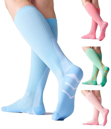 Mosithings 4 Pairs Compression Socks For Women Knee High 20-30mmHg Graduated Compression Circulation Support Socks For running and Athletic, Color Mix,S/M