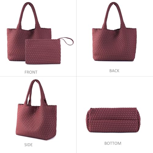 Image of Woven Tote Bag for Women Vegan Leather Handwoven Bags with Small Purse