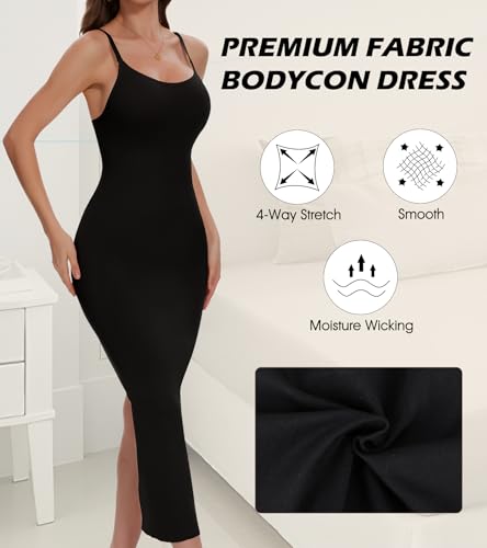 Image of Shapewear Slip Dress for Women Tummy Control Full Slip for Under Dresses Black Slip Dress Back Slit Long Dress