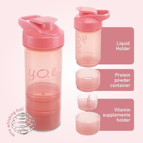 Image of Nayasa Plastic Cross Fit Gym Shaker Bottle | 630ml | BPA-Free Shaker with 2 Storage Compartments | Leakproof Gym Bottle for Protein Shakes | Sports & Fitness Shaker for Men & Women | Pink