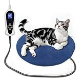 Bestio Cat Heating Pad，16 in Heated Cat Bed for Newborn Kittens and Puppies, with Smart Thermostat Switch (1-24 Hours) + Electric Steel Wire Protection Tube -Blue