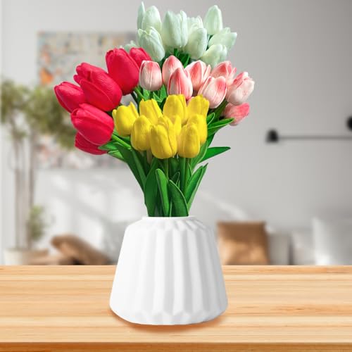Tulipes en soie fleurs artificielles : lot de 24 tulipes réalistes de 31 cm en 4 couleurs - 4