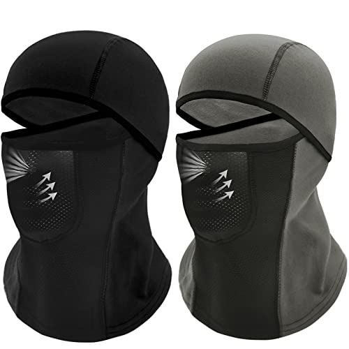 Breathable Kids Balaclava Ski Mask (2 Pack), Fleece Winter Face Mask for Cold Weather Boys Girls - Children Snow & Windproof Hat (Black + Grey)