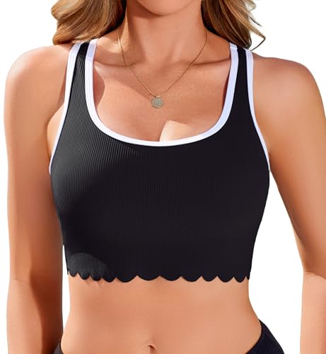 beautyin Bikini Tops for Women Modest Sports Swim Bra Athletic Swimsuit Bathing Suit Top Black