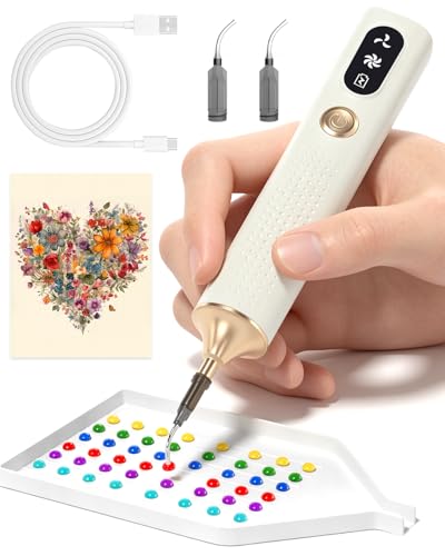 Diamond Art Tools Pen Electric Diamond Painting Vacuum Pen Cordless & Quiet Non Interupted Power Suction Modes Skip Wax No Block View Diamond Art Accessories for Adults White
