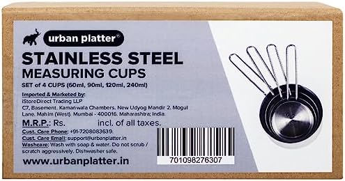 Urban Platter Stainless Steel Measuring Cups [Set of 4 Cups - 60ml, 80ml, 125ml, 250ml]