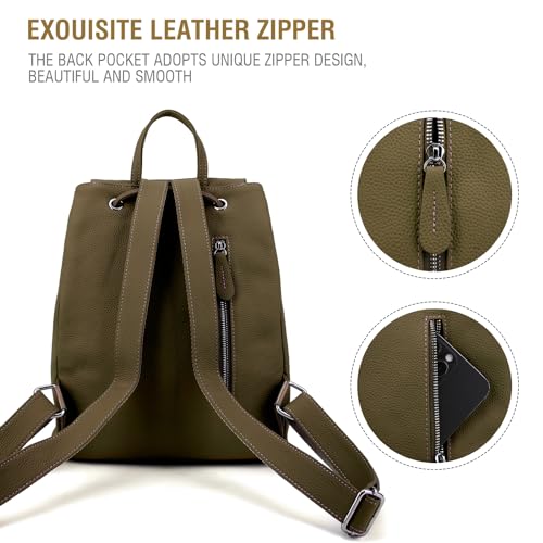 Image of BOYATU Women's Full-Grain Leather Backpack Purse, Minimal Structured Design, Work Commuter & City Travel, Compact Everyday Essentials, Fashion RFID Pocket Bag ((Olive green)