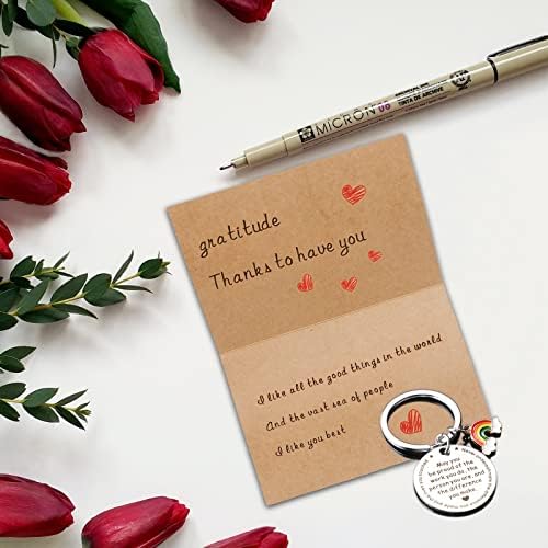 Thank You Card with Keyring, Leaving Presents for Colleagues Thank You Teacher Gift, Thank You Card with Envelopes Stainless Rainbow Keychain for for Thanksgiving Wedding Teaching Christmas Gifts,6pcs