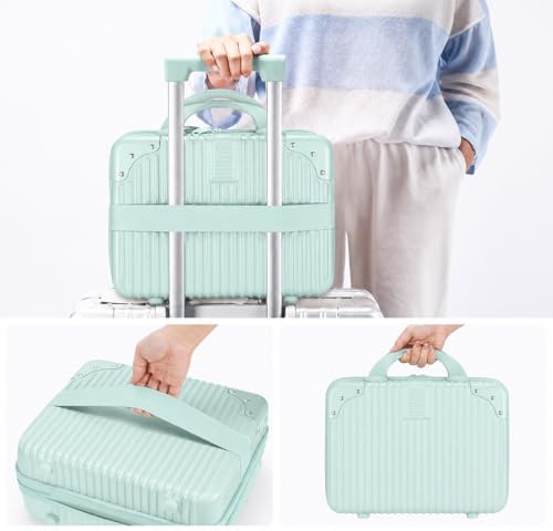 Image of Hard Shell Makeup Vanity Case for Women, TSA Lock Travel Cosmetic Organizer Box with Handle, Portable Makeup Storage Case for Cosmetics, Jewelry & Toiletries, (Pista)