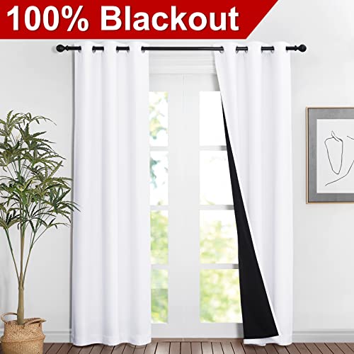 Image of NICETOWN White Blackout Curtains 84 inches Long, Full Light Blocking Drapes with Black Liner for Nursery, Noise Reducing Thermal Insulated Draperies for Doorway (2 Pieces, 37 inch Wide Each Panel)