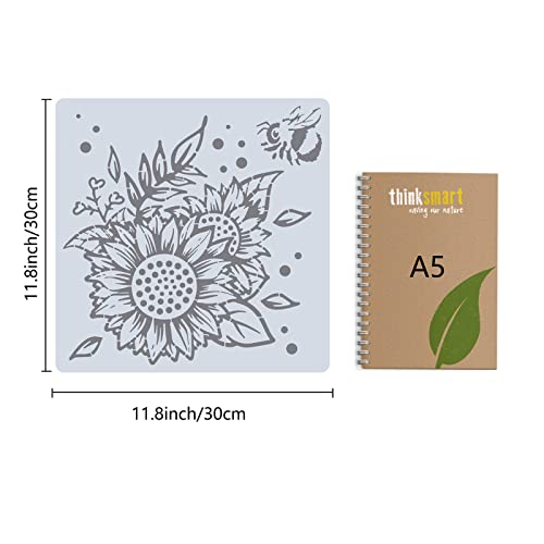 GORGECRAFT 11.8x11.8 Sunflower Painting Stencils Hollow Out Bee Drawing Templates Reusable Spring Garden Diy Drawing Plants Floral Templates for Painting on Wood Floor Furniture Bag Cabinet Wall - Image 2