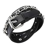 Ailianer Long Genuine Leather Cuff Bracelet Double Layer Punk Metal Braided Bracelets Wristbands Adj