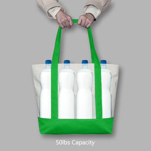 image for TOPDesign 6-Pack Canvas Tote Bags with an External Pocket, Reusable Gr
