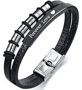 VNOX Personalized Name Bracelet for Men - Personalized Gifts for Dad Braid Leather Bracelets with...