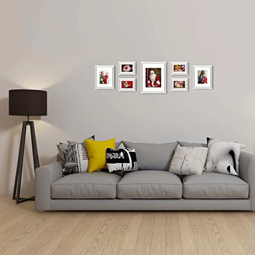 Frametory, Gallery Wall Frame Set Of 7 Multiple Sizes 11X14, 8X10, 5X7 Picture Frame Collage With Ivory Color Mat For Prints, With Real Glass (Silver) #TOP6